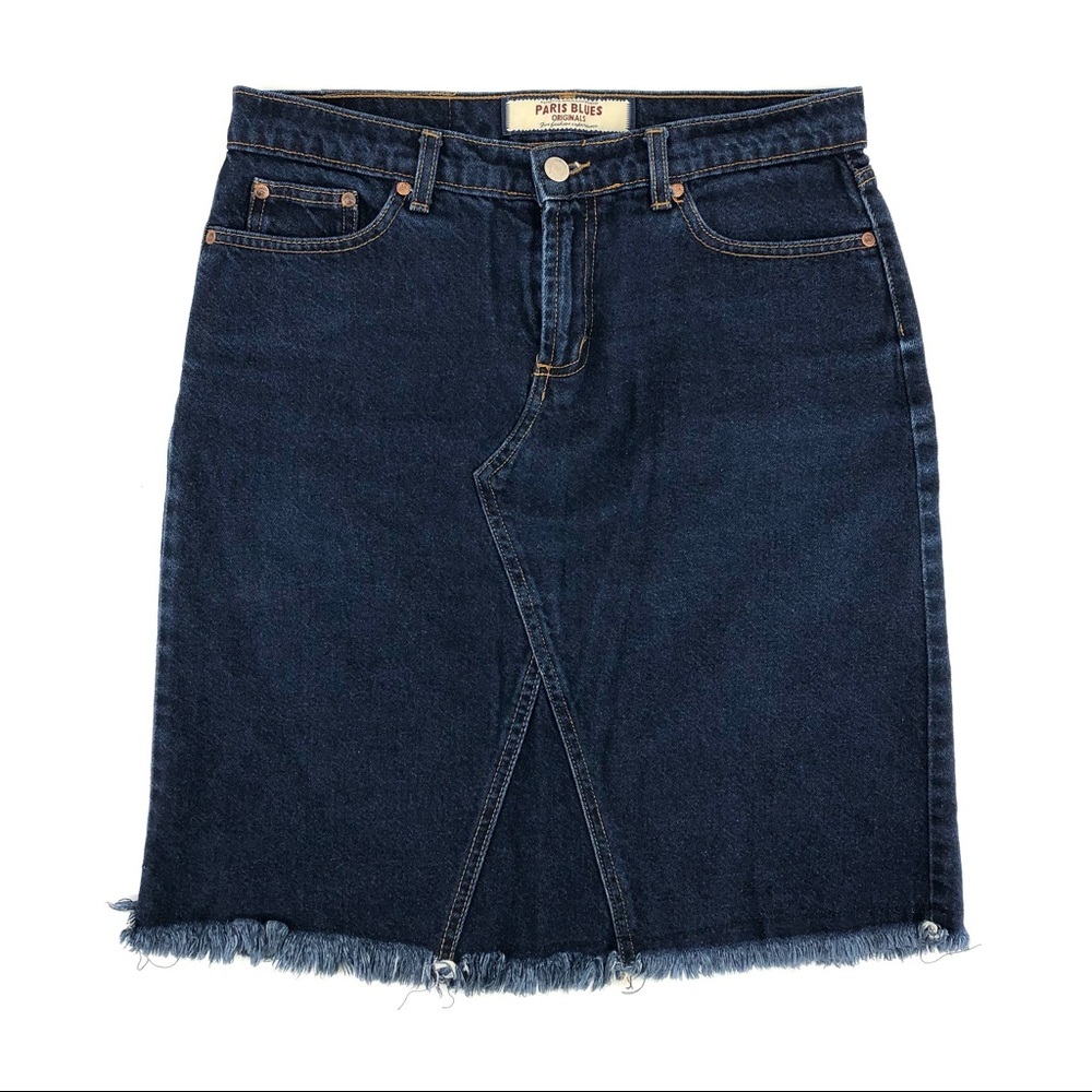 Paris Blues Blue Button Closure Midi Skirt | Made in USA